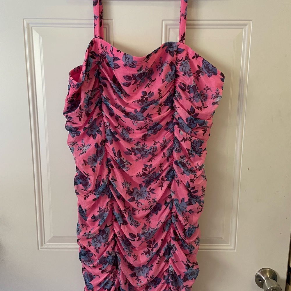 NWT 2X Torrid Pink and Blue Floral Mesh Dress
